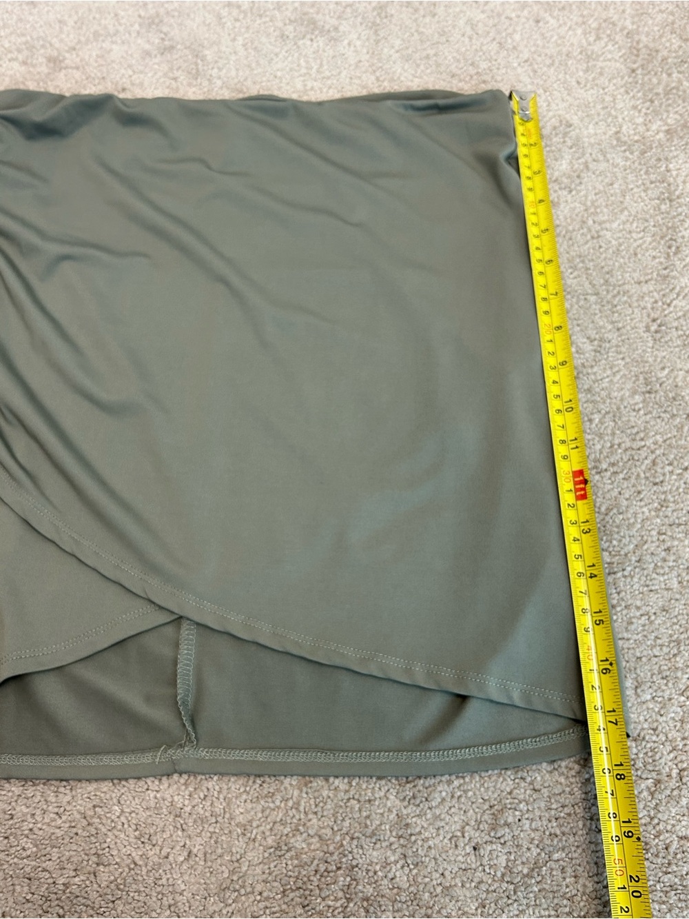 Olive Sage green ruched asymmetrical Wrap Mini Skirt Sz XL - Picture 5 of 11